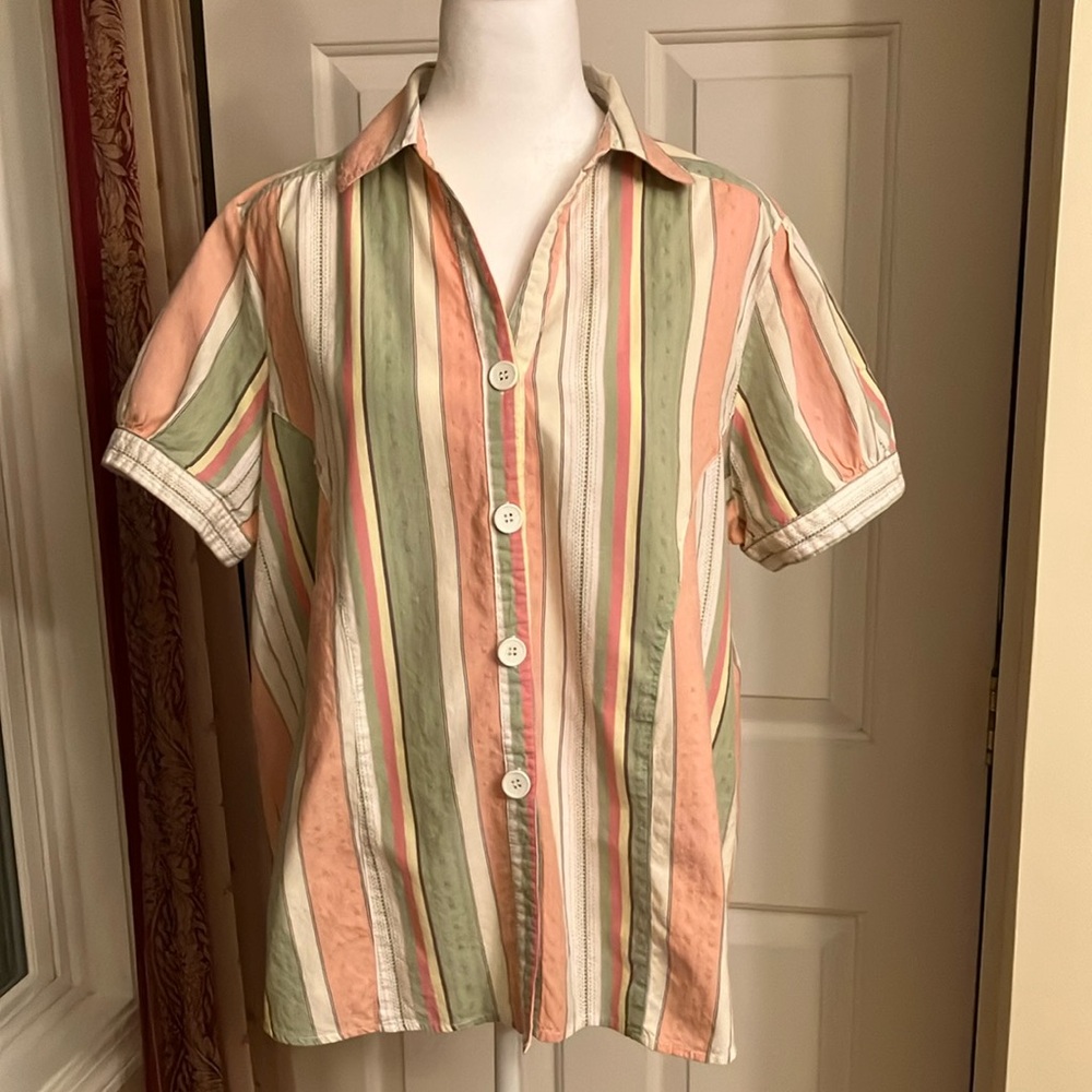 Dressbarn Summer Short Sleeve Cotton Collared Shirt